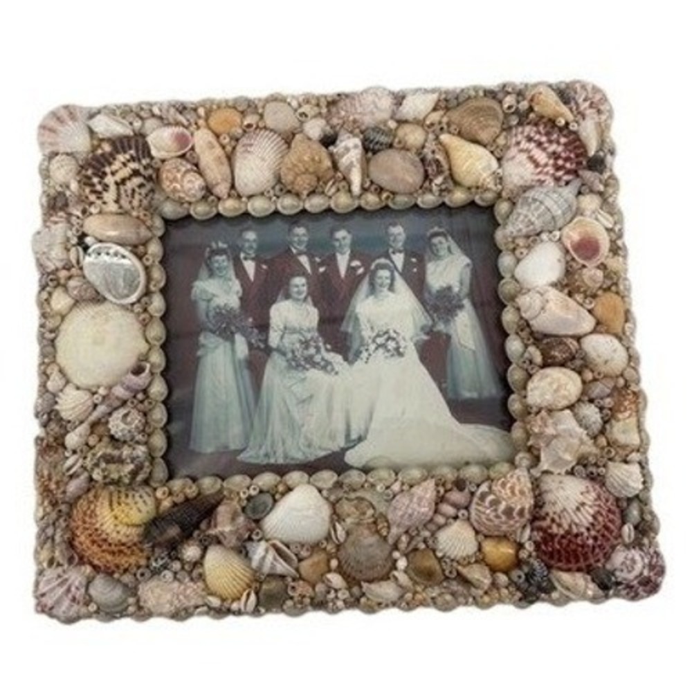 Seashell Picture Frame 16x13.5 OS Tan Nautical Coastal Mosaic Beach Summer